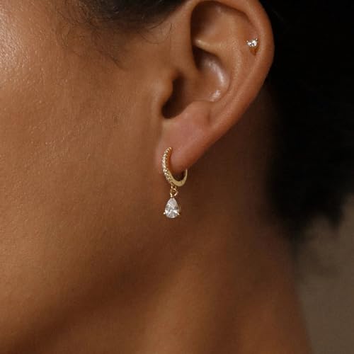 CAITLYNMINIMALIST 18K Gold Plated Sterling Silver CZ Diamond Gem Rhinestone Pearl Pave Huggies Dainty Delicate Small Mini Hoop Earrings Gift for Women3