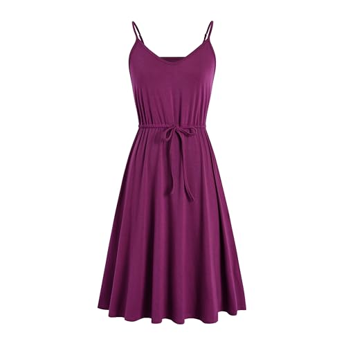 Image of BARASA Sundresses for Women Summer Sleeveless V Neck Spaghetti Strap A Line Wedding Guest Petite Dresses with Pockets D826