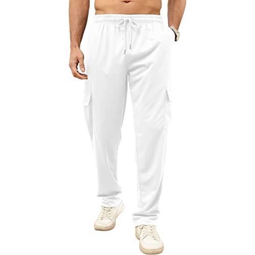 Ctu Mens Workout Cargo Sweatpants Athletic Pants Open Bottom Joggers Casual Baggy Sweatpants With Pockets White #TOP12