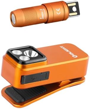 IMINI 2 EDC Rechargeable Keychain Flashlight Orange with Oclip Pro EDC Clip-on Light