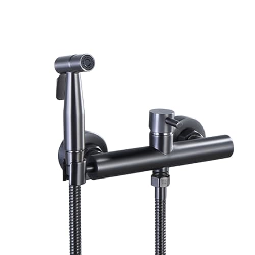 Ducha Higienicas para WC, Grifo Bidet para WC de Mano Agua Fría y Caliente, Kit de Ducha Bidet Acero Inoxidable con Manguera de 150cm, Pulverizador de Bidé Portátil para Inodoro, Gris Pistola