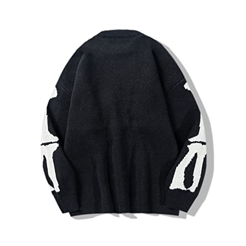 Perbai Men's Vintage Skeleton Ghost Sweater Crewneck Long Sleeve Halloween Oversized Knitted Jumper Top2