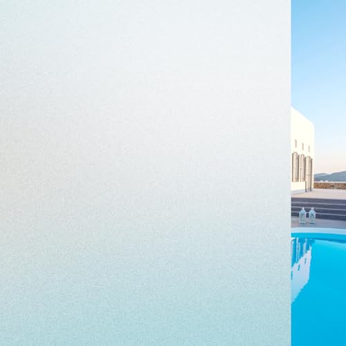 WPCTEV Window Privacy Film Frosted Glass Static Cling UV Sun Blocking Heat Control Window Tint Day and Night Insulation Home Bathroom Door Decorative Frosting Cover, 29.5 Inch x 13.1 Feet, Pure