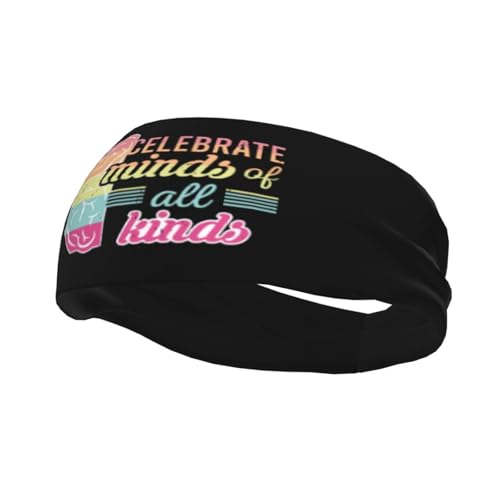 Celebrate Minds of All Kinds Headbands for Women Men Breathable Sports Headband Ties Daily Workout Absorbed Head Bands Non-Slip Hair Ties