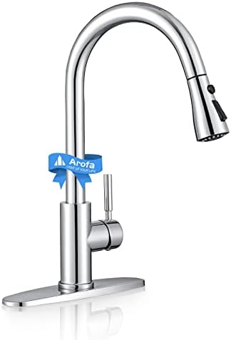 Chrome Kitchen Faucet, Arofa Pull Down 3 Hole Deck Mount Modern Chrome Kitchen Faucets for Sink Single Handle Single Hole Commercial Travel Trailer RV Kitchen Faucet with Pull Down Sprayer