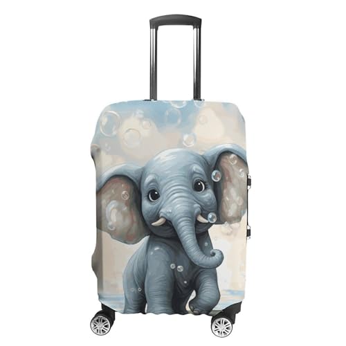 Cute Elephant Play Bubbles Elastic Luggage Cover Suitcase Protector for 19-32 Inch Suitcases | Universal Stretchable Travel Bag Cover | Anti-Scratch, Washable with Zipper Closure L