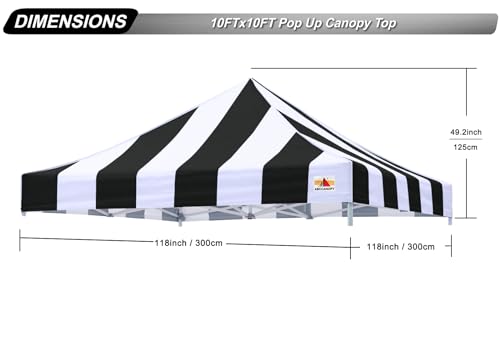 Image of ABCCANOPY Replacement Canopy Top for Pop Up Canopy Tent 10x10 Black Stripe