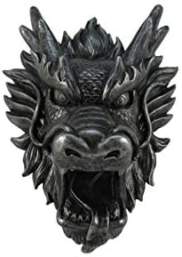 World of Wonders Wall Mounted Pewter Chinese Large Dragon Statue | Chinese Dragon Wall Art Statue | Home Decor Wall Art Bedroom and Home Decor Accent | House Decor Wall Hangings - 12"