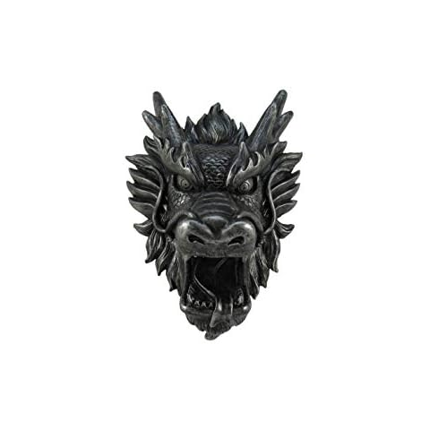 World of Wonders Wall Mounted Pewter Chinese Large Dragon Statue | Chinese Dragon Wall Art Statue | Home Decor Wall Art Bedroom and Home Decor Accent | House Decor Wall Hangings - 12" Cover