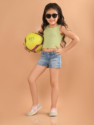 Image of LILPICKS Solid Sleeveless Crop Tank Top for Girls (Light Green)