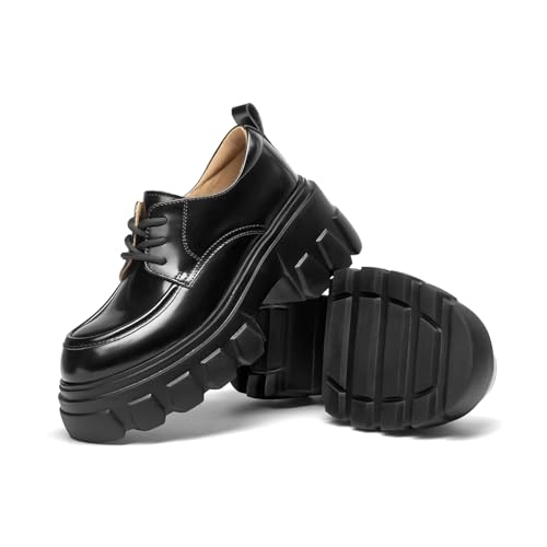 Image of BEAU TODAY Platform Oxfords for Women, Oxford Shoes for Women, Chunky Leather Lace Up Oxfords,Casual Comfortable Breathable Non-Slip Dress Shoes for Work Business