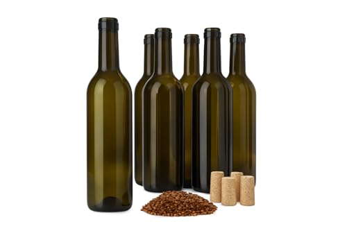 Taninea Botellas De Vidrio Vacías 375 Ml Ámbar Pack 18 Con Corchos Cónicos Y Lacre Color Cobre Bordelesa Media Botella 37,5 Cl Para Vino