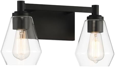 Minka Lavery 5702-66A Clarity Rectangular Backplate with Clear Glass Hexagon Bath Vanity Wall Light, 2-Light 120 Total Watts, 9" H x 16" W, Coal Black