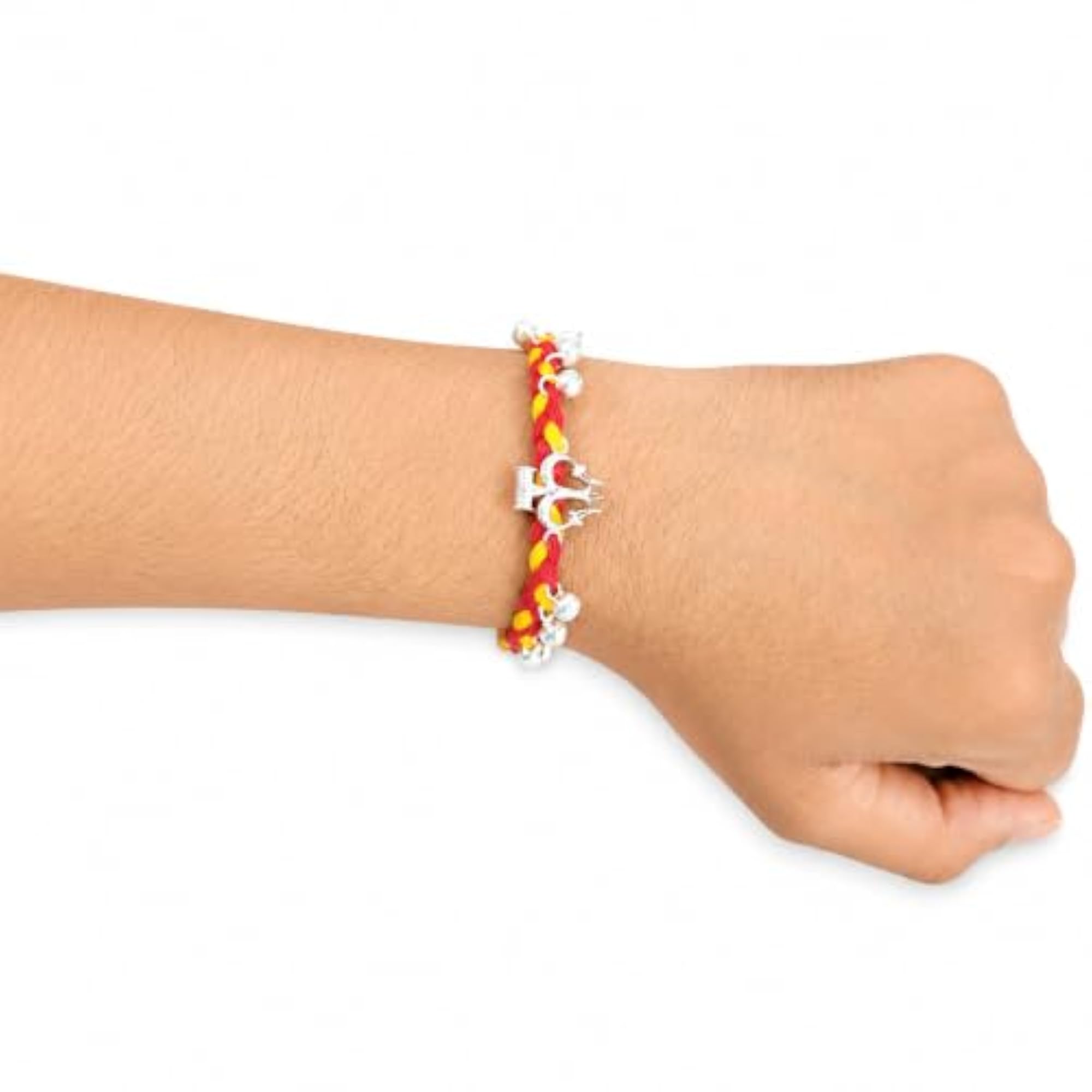 Trishul Rakhi for Brother, 925 Sterling Silver, Red & Yellow