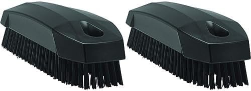 Vikan 64409 Stiff Nail Scrubbing Brush Clean Bathroom Kitchen Upholstery Fabric 13cm x 5cm x 4cm, Black, 6440 (Pack of 2)