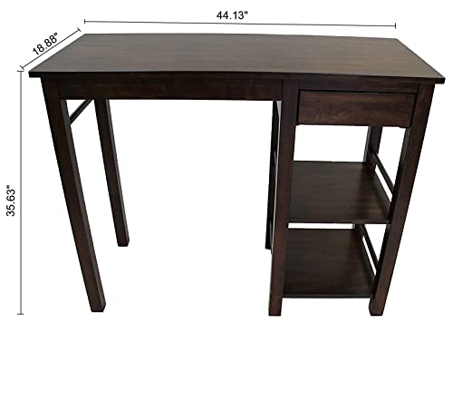 eHemco Counter Height Dining Set Breakfast Table with Storage Shelves and 2 Saddle Seat Barstools, Walnut, 3 Pieces