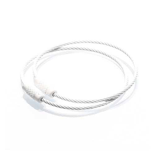 FcaLdqy 10Pcs 150mm Keychain Tag Rope Stainless Steel Wire Cable Loop Screw Lock Gadget Lock up DIY Hand Tools Accessories (Size : 150mm)(White)