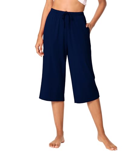 Image of WiWi Bamboo Viscose womens capri pants Wide Leg Pajama Super Soft Lounge knit Sleep shorts Cooling Pj Bottoms S-XXL