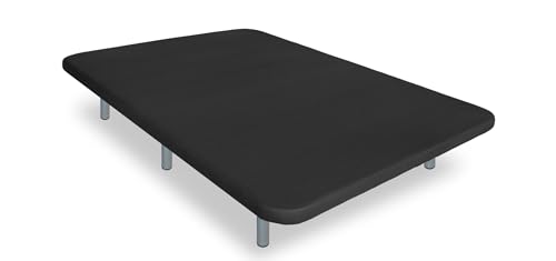 Ventadecolchones - Base tapizada Modelo Drago Súper-Reforzada con Sistema Antiruido con 7 Patas de 27 cm con 7 Barras transversales 3D Negro Medida 135 x 190 cm