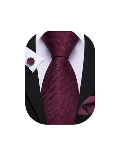 Image of Barry.Wang Solid Striped Tie for Men Silk Necktie Pocket Square Cufflinks Formal Wedding Party Business