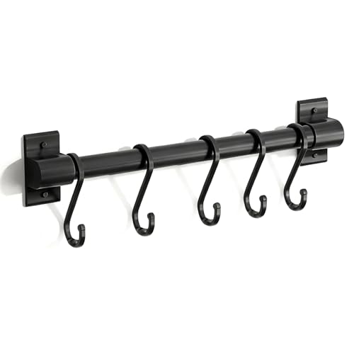 FooYee Porte Ustensiles Cuisine, Support Ustensiles Mural avec 5 Crochets, Barre de Suspension Sans Perçage pour Cuisine et Salle de Bain, pour Cuillères,...