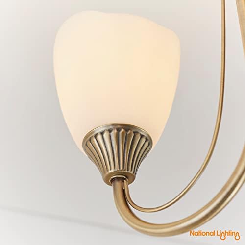 Adley Decorative 3 Way Antique Brass E14 LED Compatible Semi Flush Ceiling Light with Frosted Light Diffusing Glass Shades