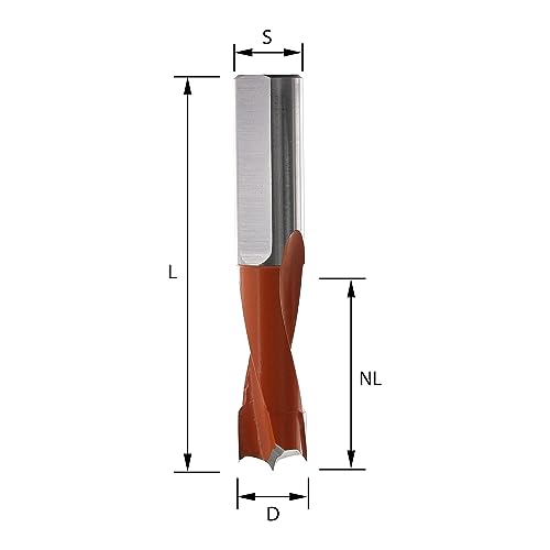 ENT 22161 Dübelbohrer HW, Schaft (S) 10 mm, Durchmesser (D) 5 mm, NL 27 mm, SL 27 mm, L 57,5 mm, Links