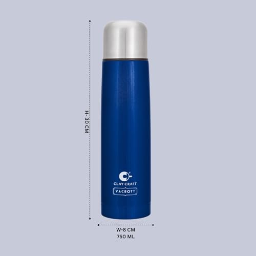 Image of Clay Craft VACBOTT Terra Double Walled 18 Hours Hot and 24 Hours Cold Water Bottle-750ML, 2-Piece(Blue) Leak Proof|Easy to Carry|Gym Bottle|Home|Kitchen|Hiking|Travel Bottle|BIS Certified