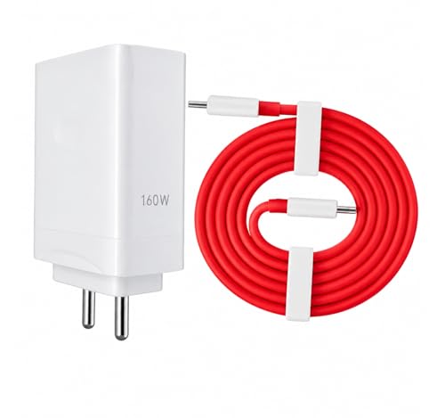Image of Charger 160W for OnePlus 13R,6 & CE3 with USB to C Cable, High Speed Charging, Smart IC Protection, Lightweight Durable Build Fast Adapter (White)