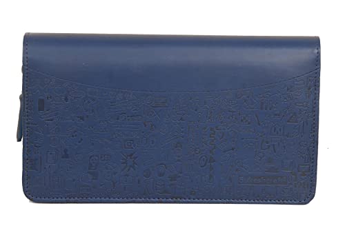 Image of Sukeshcraft Multiple Cheque Book Holder | Original PU Holds Upto 8 Cheque Books, Locker Key Hook, 2 Photo Slots, 1 Pin-Sim Slot, 13 Credit /Debit Card Slots with Matching Zipper (PU -Navy Blue
