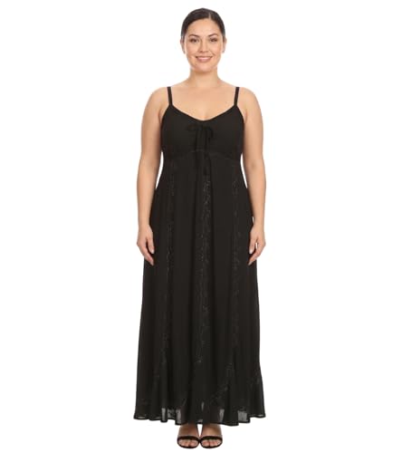 Image of Sakkas Allie Stonewashed Embroidered Adjustable Spaghetti Straps Long Dress