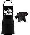 Hyzrz Chef Apron Hat Set,The Grillfather, Adjustable with Pocket for Dad Mon Baker BBQ Grilling Men and Women Father's Gift (Black)