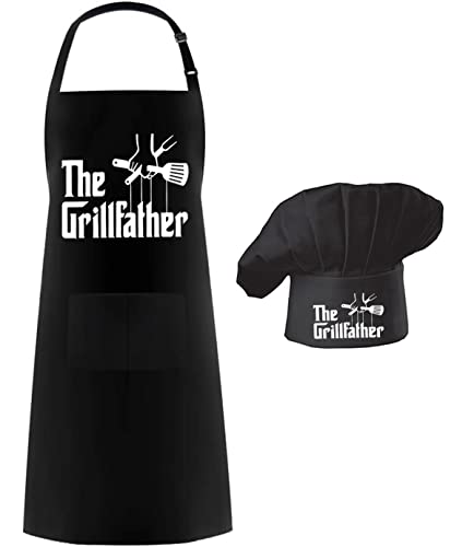 Hyzrz Chef Apron Hat Set,The Grillfather, Adjustable with Pocket for
