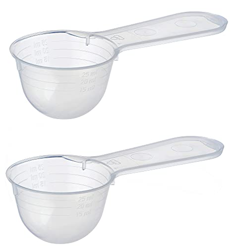 2x Messlöffel Dosier-Löffel 30ml, 11 cm, transparent mit Skala 5ml, 20ml, 25ml, 2 Stück
