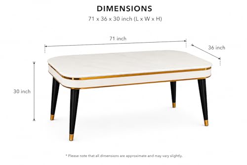 Image of WOODEN SPACE 6-Seater Wooden Dining Table Set | Nano Composite Marble Top | Solid Wood Base | Modern Dining Room Furniture with 6 Chairs (Beige Vintage)