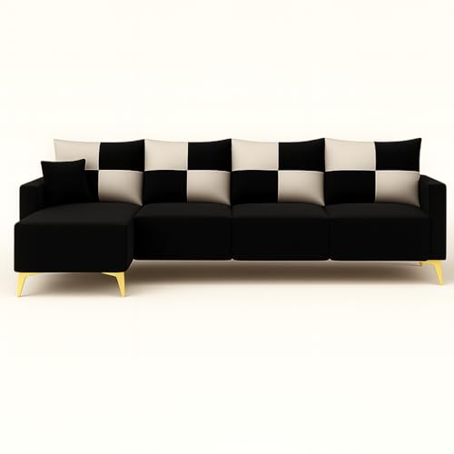 Image of CASASTYLE Brogan 6 Seater Fabric LHS L Shape Sofa Set (Black) in Premium Velvet Finish | Durable Comfort | Ideal for Living Room