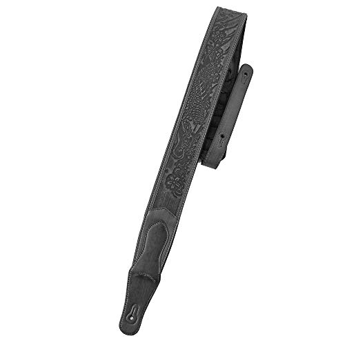 Walker & ‿Williams LIE-12 Sangle rembourrée en cuir pour guitare avec outil en relief Noir - Les Beatles, Paul McCartney, John Lennon, RIngo Starr, George Harrison Walker & ‿Williams LIE-12 Sangle rembourrée en cuir pour guitare avec outil en relief Noir – Image 3