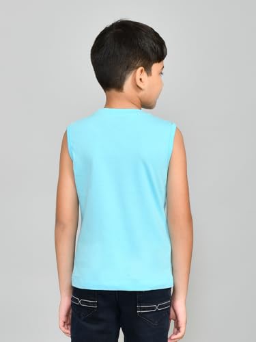 Image of Lux Cozi Printed Round Neck Sleeveless Cotton T-Shirt for Boys | Prints May Vary |
