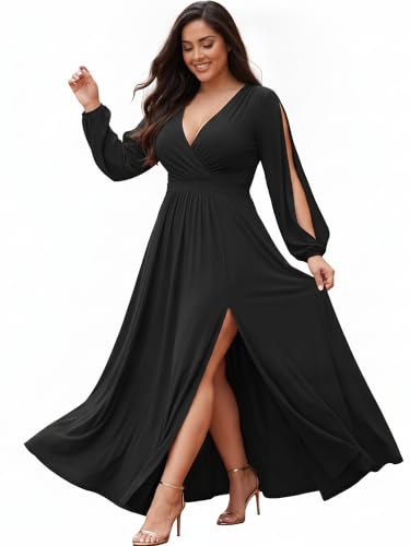 Image of KOH KOH Womens Long Sleeve Sexy Slit Photoshoot Evening Fall Maxi Dress