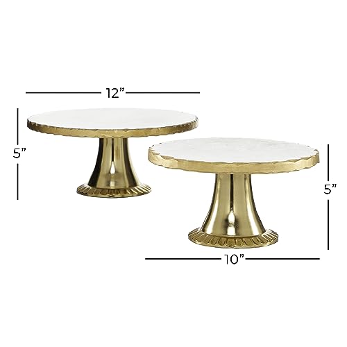 Deco 79 Marble Cake Stand With Gold Base, Set Of 2 12", 10"W, White #TOP5