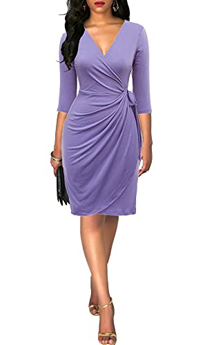 Image of Berydress Women's 3 /4 Sleeve V Neck Casual Party Work Faux Black Wrap Dress