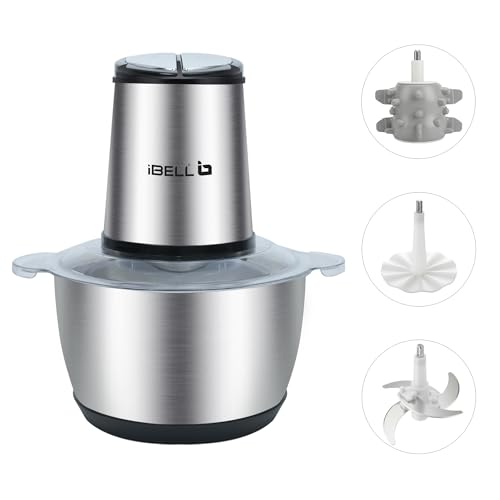Image of IBELL MT200SPRO Electric Chopper with 2-Yr Warranty, 700W Powerful Motor, 2L SS Bowl, Multipurpose Food Processor for Meat, Vegetables, Fruits & Nuts, with Garlic Peeler & Egg Whisker (Silver).