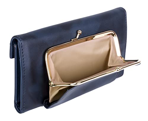 Image of Julia Buxton Heiress Leather Organizer Clutch Handbag Wallet with RFID Blocking, Navy