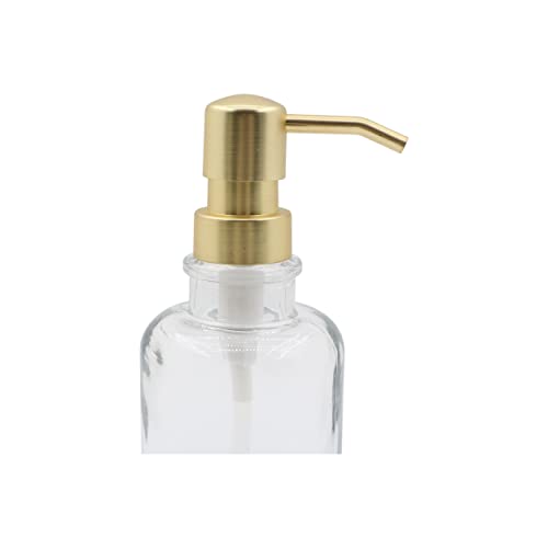 3-Piece Round Heavy Weight Glass Soap Lotion Pump Dispenser Set With Metal Caddy For Home Bath Kitchen Travel Office Hand Crafted Metal Tray (Brushed Gold) #TOP6