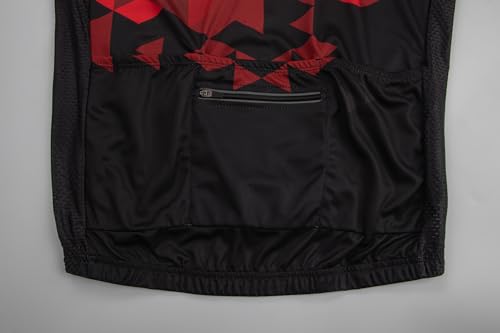 GCRFL Camisa feminina de ciclismo de manga curta com 4 bolsos, bolso feminino com zíper, Vermelho, P