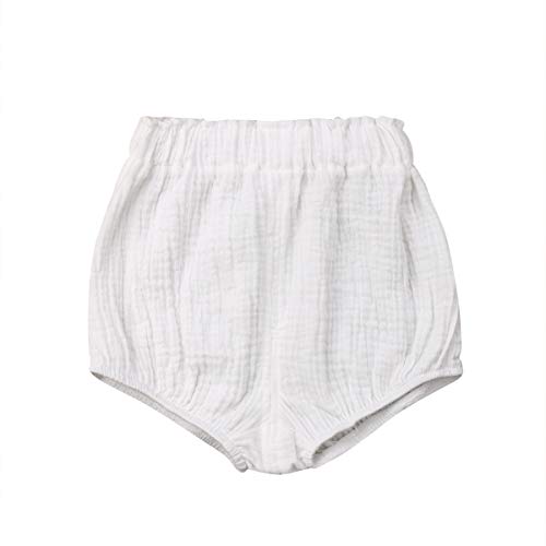 Newborn Baby Boy Girl Shorts Cotton Linen Diaper Cover Toddler Kids PPShorts Solid Bloomers (White, 6-9 Months)