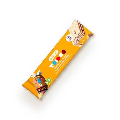 Smileat - Barquillo TRIBOO Relleno de Crema de Cacao - Snack con ingredientes ecológicos - Sin Azúcar Añadido - Merienda Crujiente con alto contenido de fibra