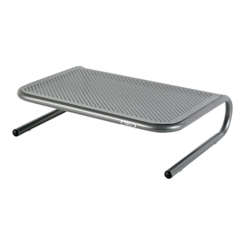 Allsop Metal Art Jr. Monitor Stand, 14-Inch wide platform holds 40 lbs with keyboard storage space - Pewter (27021)