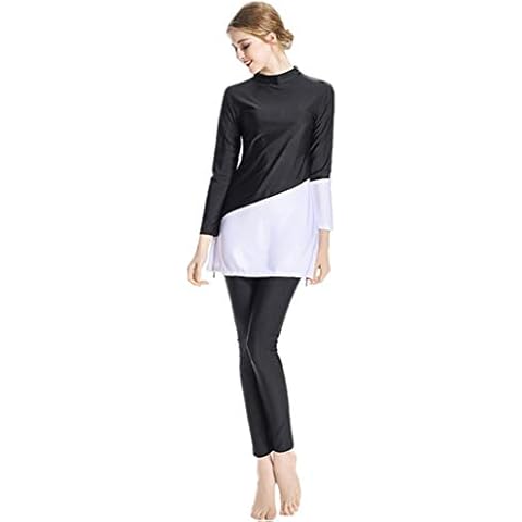CaptainSwim Women's Full Cover Length Long Muslim Islamic Burkini Modest One-Piece Swimwear - Black - X-Large Cover