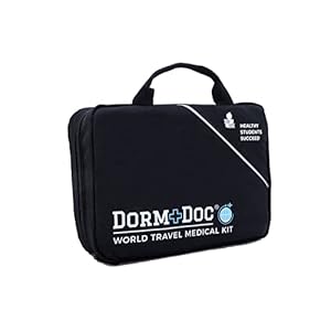 World Travel 200 Piece Emergency First Aid Kit for College Students – Dorm Room Foreign Study Kit with OTC Medicines and Bandages for School, Sports, Vehicle and Travel